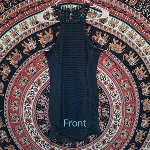 Nasty Gal Bodycon Halter Neck Mesh Ribbed Knee Length Cocktail Dress Black